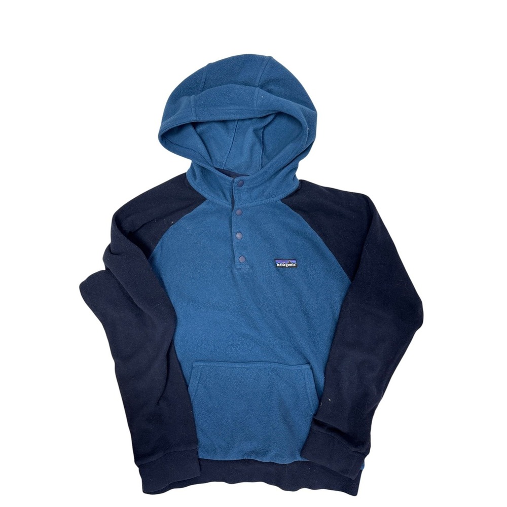 Patagonia Men's Micro D Hoody Blue Black Fleece Hooded Pullover Hoodie Size S